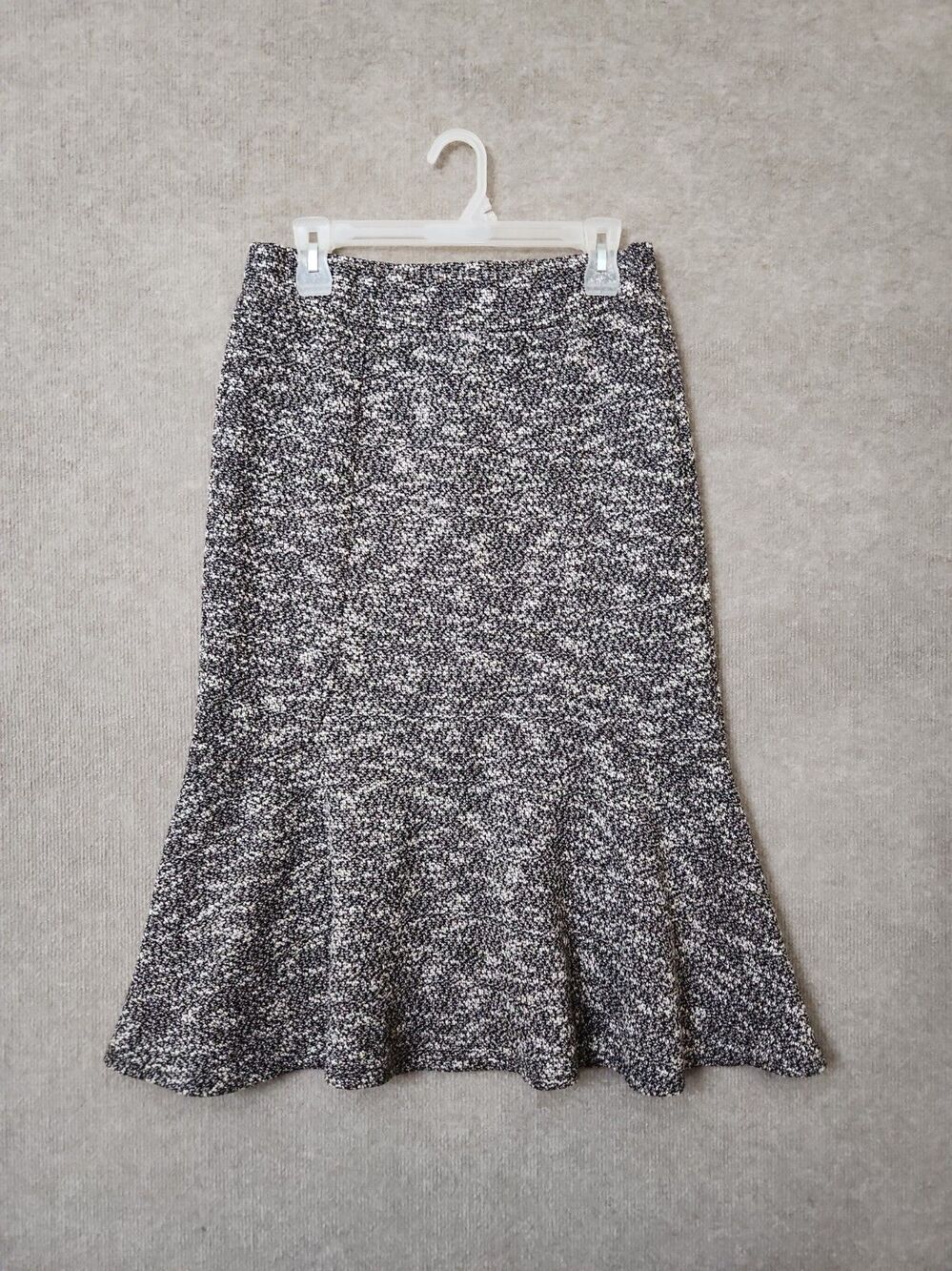 Lands End Ruffle Midi Skirt Womens XS 2-4 Black Ivory Tweed Pull On NEW